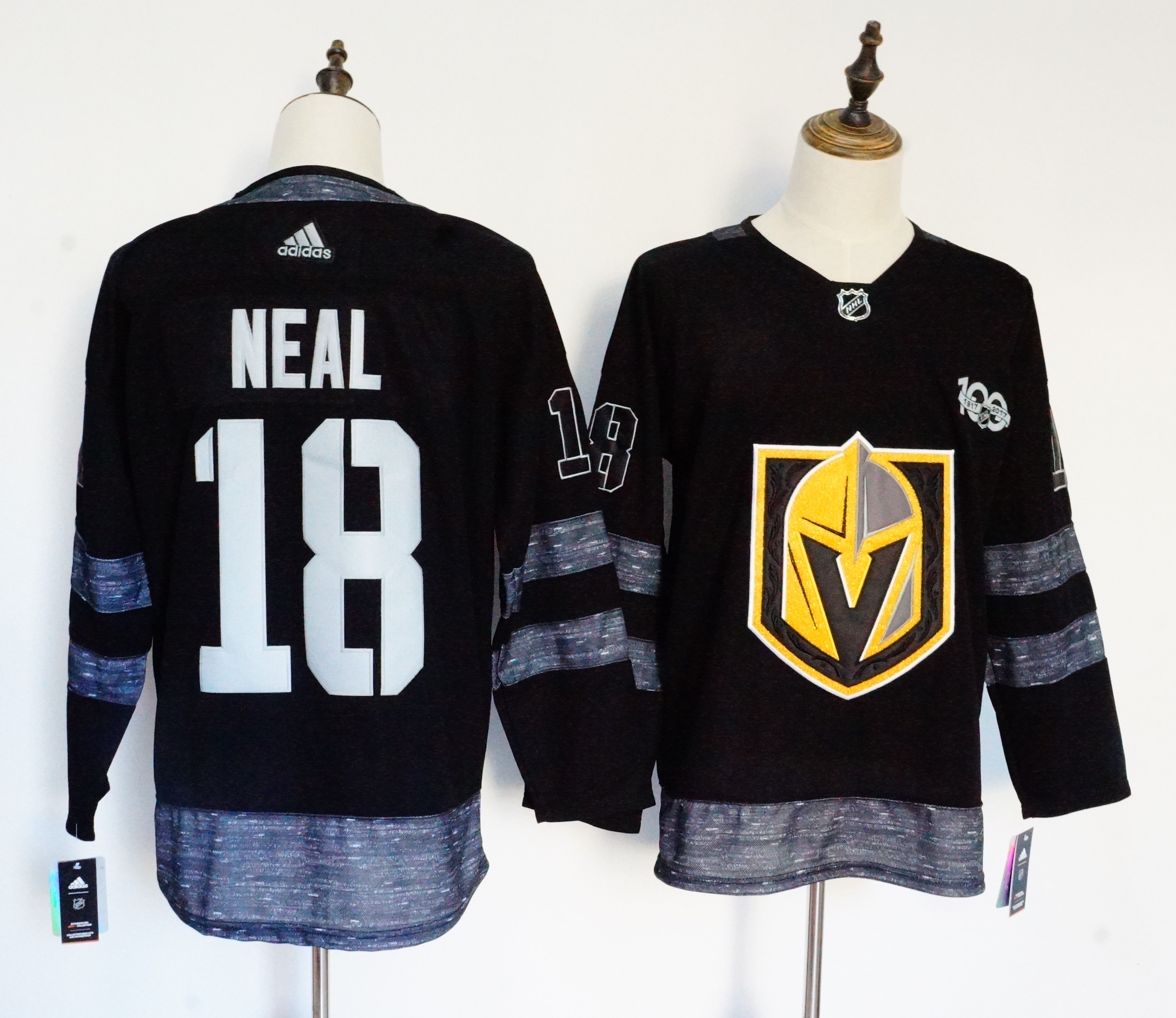 Men Vegas Golden Knights #18 Neal Black 100th Anniversary Stitched Adidas NHL Jerseys